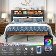 thumbnail image 6 of VECELO Queen Bed Frame with Bookcase Headboard, Metal Platform Bed with LED Light & Charging Station, Storage Bed with Heavy Duty Slats Support, No Box Spring Required, Brown, 6 of 8