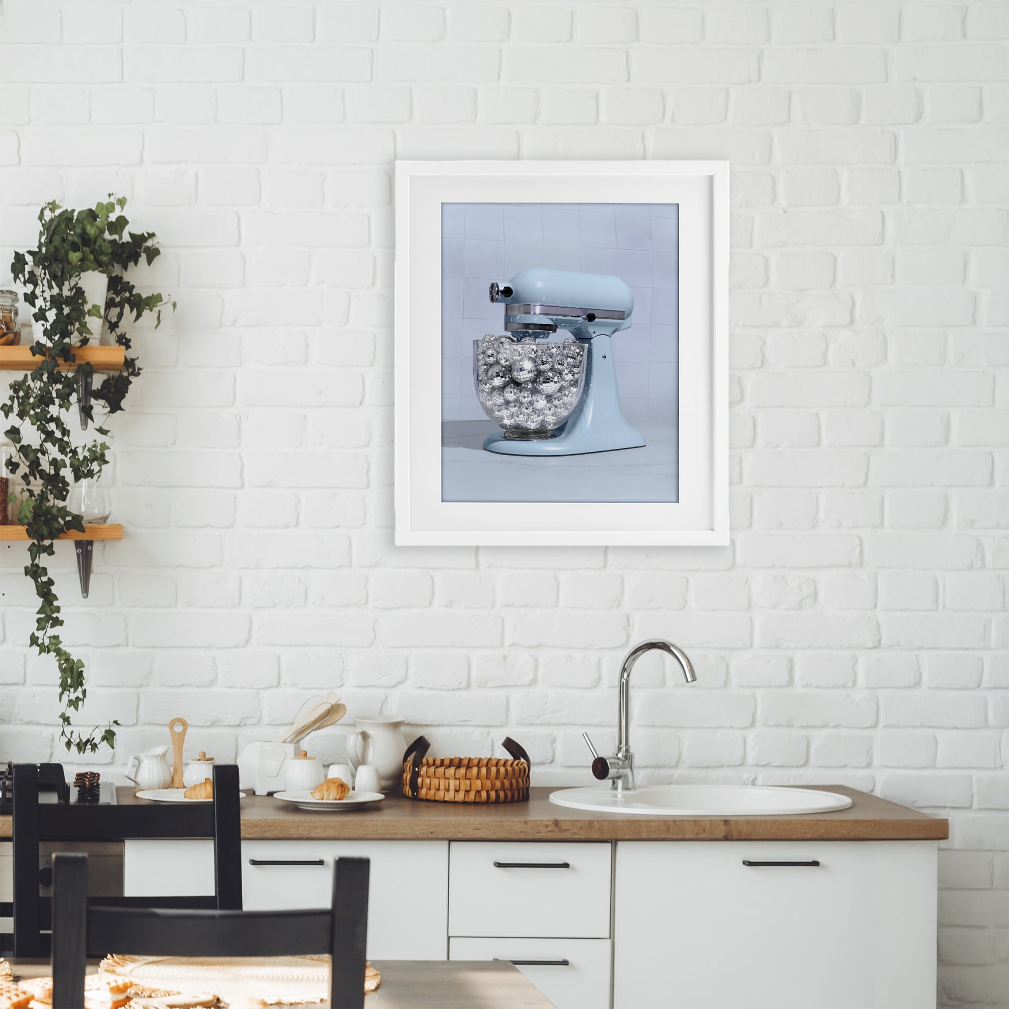 Stupell Industries Disco Kitchen Mixer over Blue White Framed Print Under Glass, design by LISH Creative
