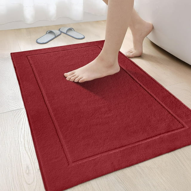 Canadian Linen Yukon Bath Mats, 2 Pack, 20"x34", Cotton Washable Soft Absorbent Lightweight Quick Dry Bath Shower Mats, Picture Frame Design, Burgundy