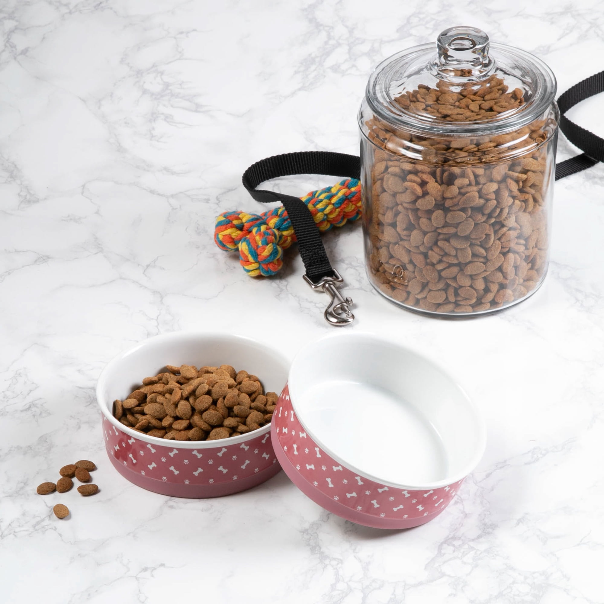 Bone Dry Ceramic Pet Bowls, Dishwasher Safe, Medium Bowl Set, 6x2", Rose, 2 Count