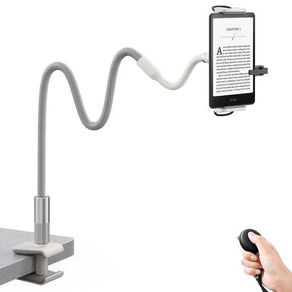 SAIJI Support pour Kindle avec Tourne-Page à Distance, Support pour Tablette pour Lit, Bras Flexible Paresseux de 100 cm & Mains Libres Accessoires pour Kindle, Cuir