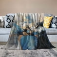 thumbnail image 2 of JEUXUS Flannel Blanket (Universal 1) Gold Foil Blue Exquisite Gifts White, 2 of 6