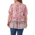 thumbnail image 4 of Agnes Orinda Women's Plus Size Boho Tops Floral Print Button Decor V Neck Short Sleeve Summer Peplum Blouses 4X Pink, 4 of 6