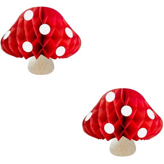 Set of 2 Fan Honeycomb Ball Mushroom Shape Birthday Baby 30X30CM Red