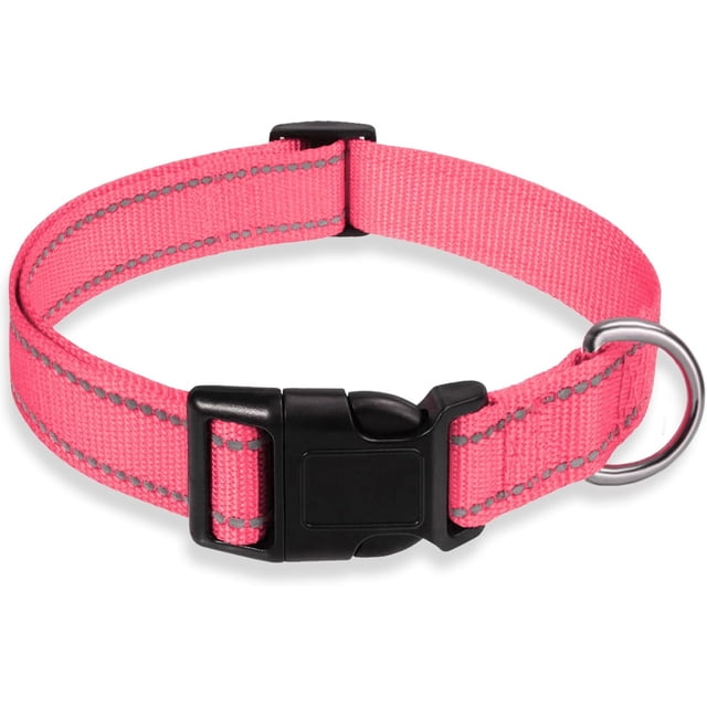 YSTINNG Reflective Dog Collar with Buckle Adjustable Safety Nylon Collars for Small Medium Large Dogs, Light Pink XS YD72-070