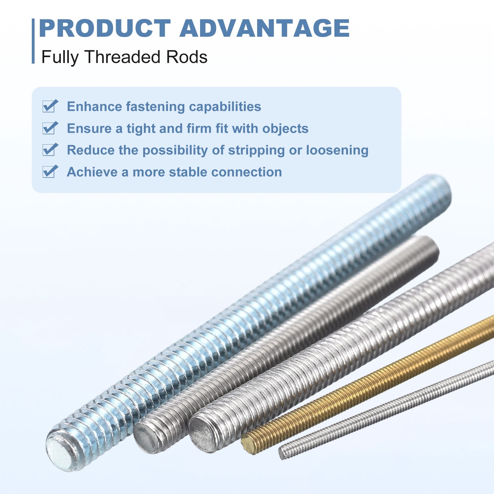 8Pcs M6-1.0x170mm Fully Threaded Rods, 304 Stainless Steel Thread Bar Studs