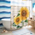 thumbnail image 5 of No Hook Shower Curtain, Sunflower Shower Curtains for Bathroom with See Through Top Window, Yellow Summer Flowers Bee Botanical Wooden Waterproof & Washable Bath Curtain Extra Long 72"x84", 5 of 9