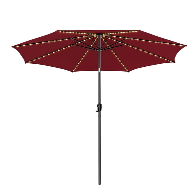 Costway Parasol de Marché pour Table de Patio de 10 Pi avec 112 DEL Solaires, Manivelle Inclinable, Extérieur, Bourgogne