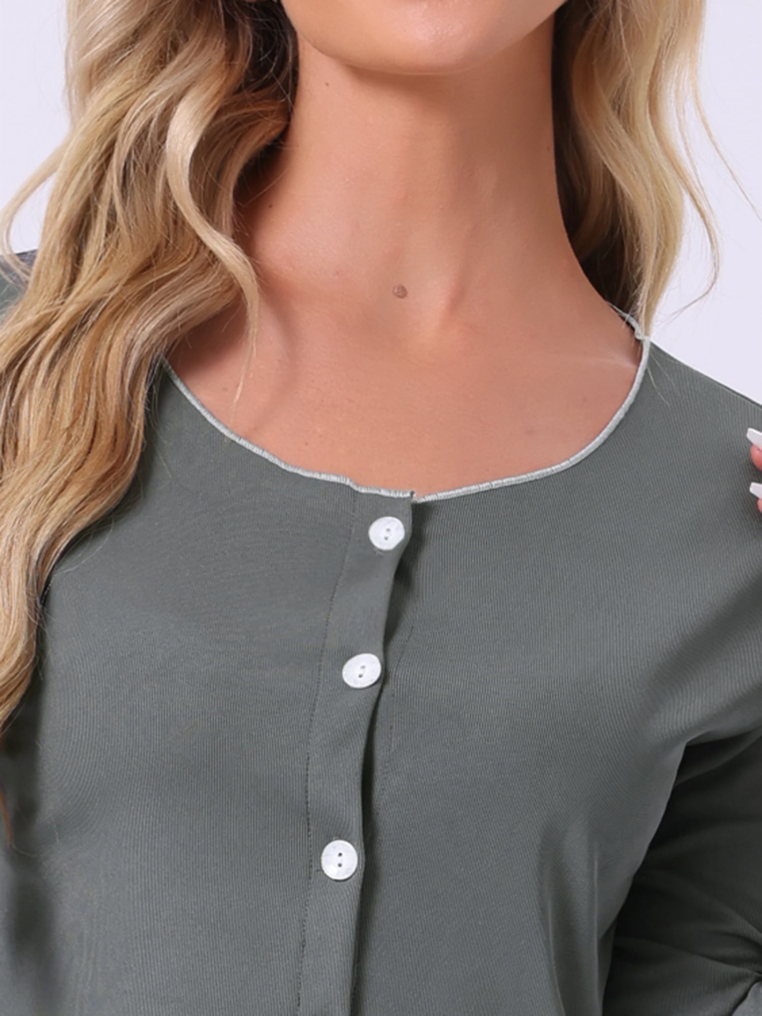 DARING DIVA Long Sleeve Side Bow Button Down Ruffle Hem Pajama Set L Gray