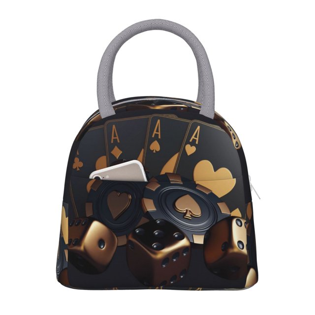 Fotbe Casino Cards Poker Bolsa de Almuerzo con Estampado, Lonchera Aislada, Contenedor de Comida Reutilizable Tipo Cooler a Prueba de Fugas