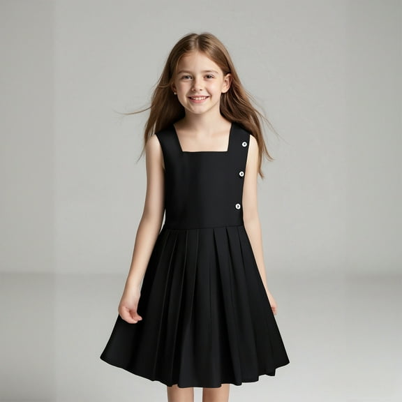 Girls Uniform Dresses Knee Length Sleeveless Black Girls Uniform Jumper Girl Uniform 8-9 Years