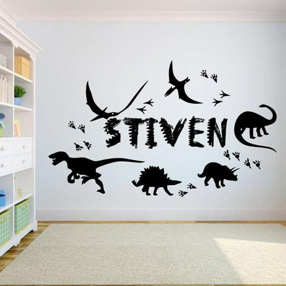 Dinosaur Wall Decals Kids Boys Bedroom Home Decor Nursery Cartoon Custom Your Name Vinyl Wall Sticker Diy Creative 42x25cm