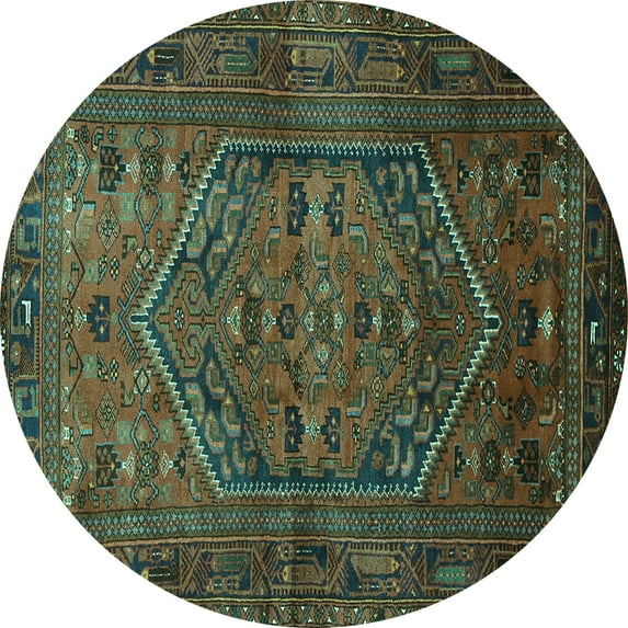 Ahgly Company Machine Washable Indoor Round Persian Turquoise Blue Traditional Area Rugs, 7' Round