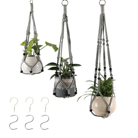 

Papaba Flower Pot Hemp Rope 3Pcs Ornamental Beads Durable Flower Pot Braided Net Bag Pot Tray