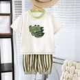 thumbnail image 4 of SGFCWSX Boys 2 Piece Outfits Summer Print Short Sleeve T Shirt Striped Elastic Waist Shorts Casual Set for Kids Green Size 10, 4 of 7