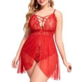 thumbnail image 2 of ValueVibe Plus Size Lingerie for Women Lace Babydoll Sexy Nightwear Mesh Front Slit Chemise Sleepwear, Red L, 2 of 4