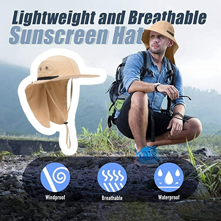 Outdoor Sun Hat For Men With Uv Protection Safari Cap Wide Brim Fishing Hat  With Neck Flap, For Dad,Khaki 