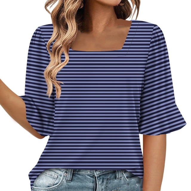 Blusas de Manga Corta para las Mujeres, Moda Verano Impreso, Blusas de Cuello Redondo, Chaqueta de Manga Corta para las Mujeres