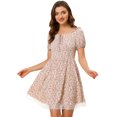 thumbnail image 1 of INSPIRE CHIC Vestido Evasé Con Panel De Encaje Y Manga Farol Con Cuello Cuadrado Floral Para Mujer Beige XL, 1 of 5