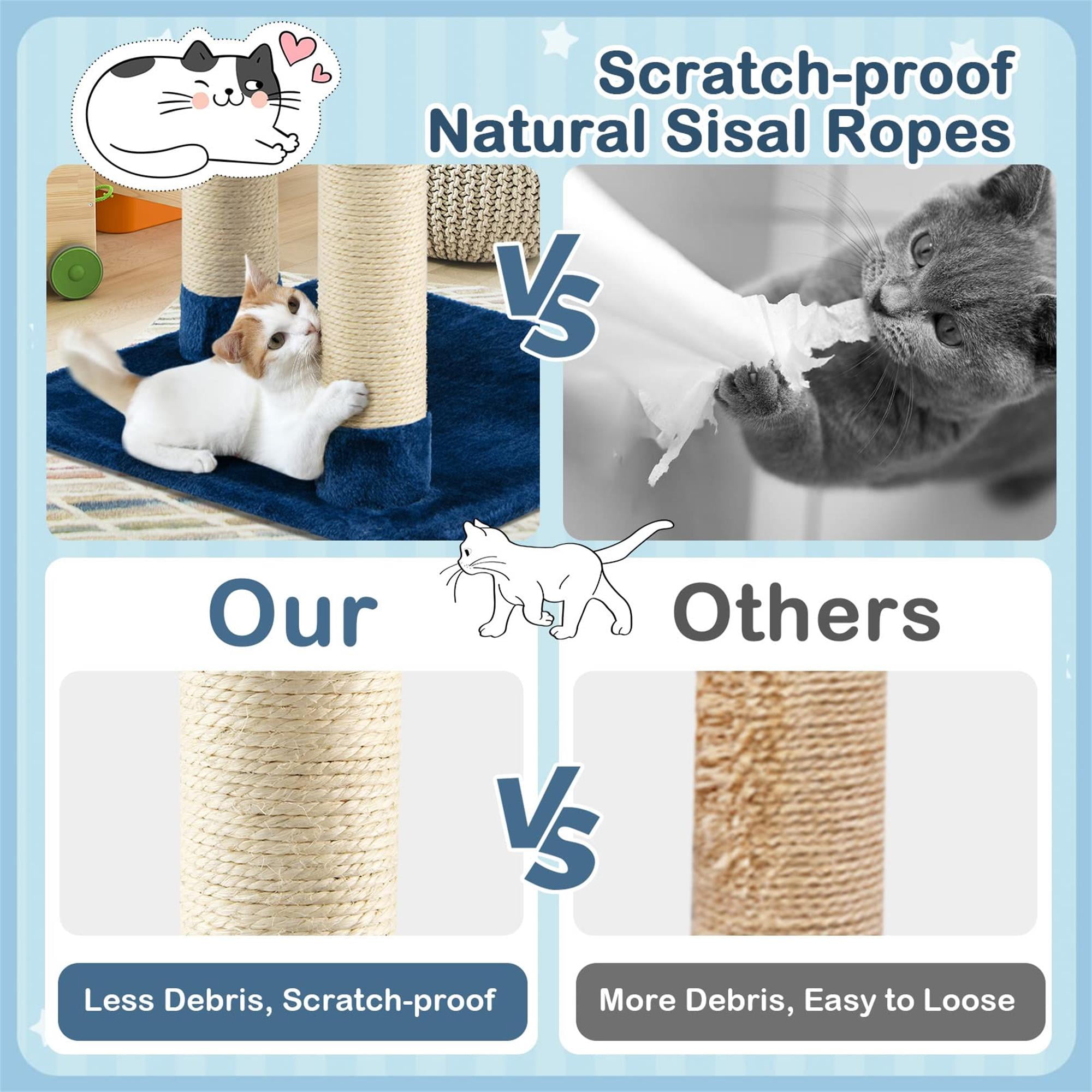 Kadyn 25" Cat Scratching Post, Sisal Rope Scratcher Tree with Hammock and Dangling Ball, Multi-level Cat Tree for Kittens and Adult Cats, Blue