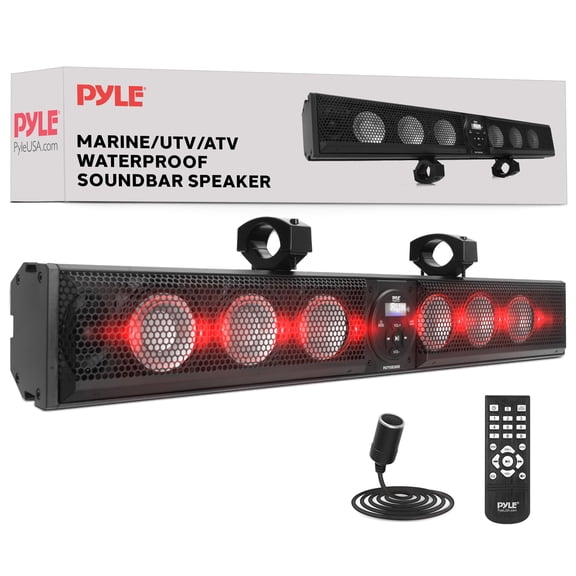 Pyle Sound Bar System, 6x30W Soundbar for Smart TV and Vehicles with Bluetooth, AUX, USB Playback, RGB Lighting, Remote Control, IPX5 Marine Rated, Weatherproof Aluminum Design (34.7"x4.84"x4.05")