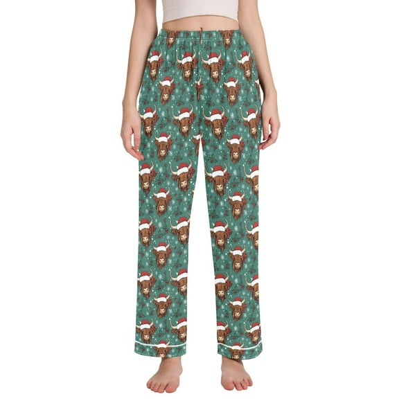 joogoo Women Highland Cattle Christmas Pajamas Pants Lounge Bottoms Pjs with Pockets M