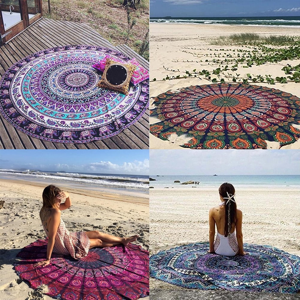 Roundie Big Silk Colorful Tapestry Wall Hanging Throw Towel Boho Beach Yoga Mat 