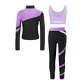 thumbnail image 2 of TiaoBug Kids Girls Color Block Gymnastics Workout Outfits Long Sleeve Sport Tops Vest and Leggings Set Light Purple 16, 2 of 7