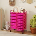 thumbnail image 2 of YSNW 15-Drawer Rolling Cart, Storage Carts with Removable Drawers & Steel Frame, Utility Cart on Lockable Wheels for Home, School, Office (Hot Pink), 2 of 9