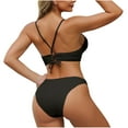 thumbnail image 2 of Bigersell Womens High Cut Bikini Sets, V-Neck Spaghetti Straps 2 Piece Bathing Suits, Tie Back Lace up Vacation Swimsuits Swimwear for Beach & Pool Black M, 2 of 3