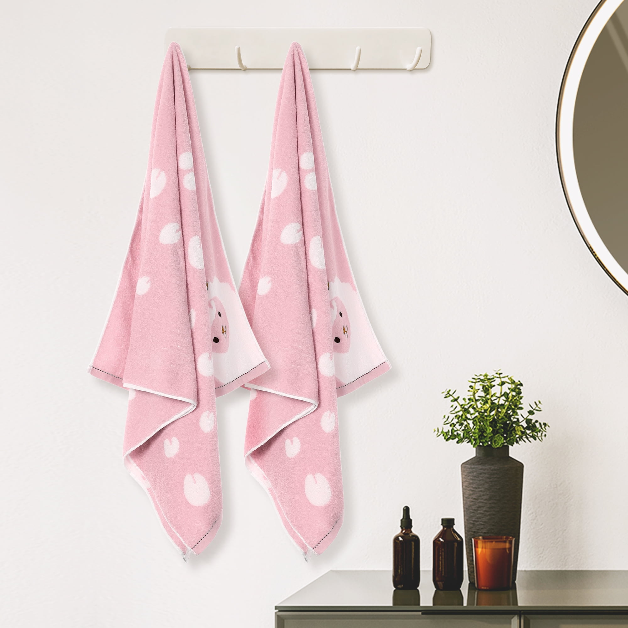 Unique Bargains 100% Cotton 2 Pack Solid Bath Towels Quick Dry and Absorbent Pink Sheep