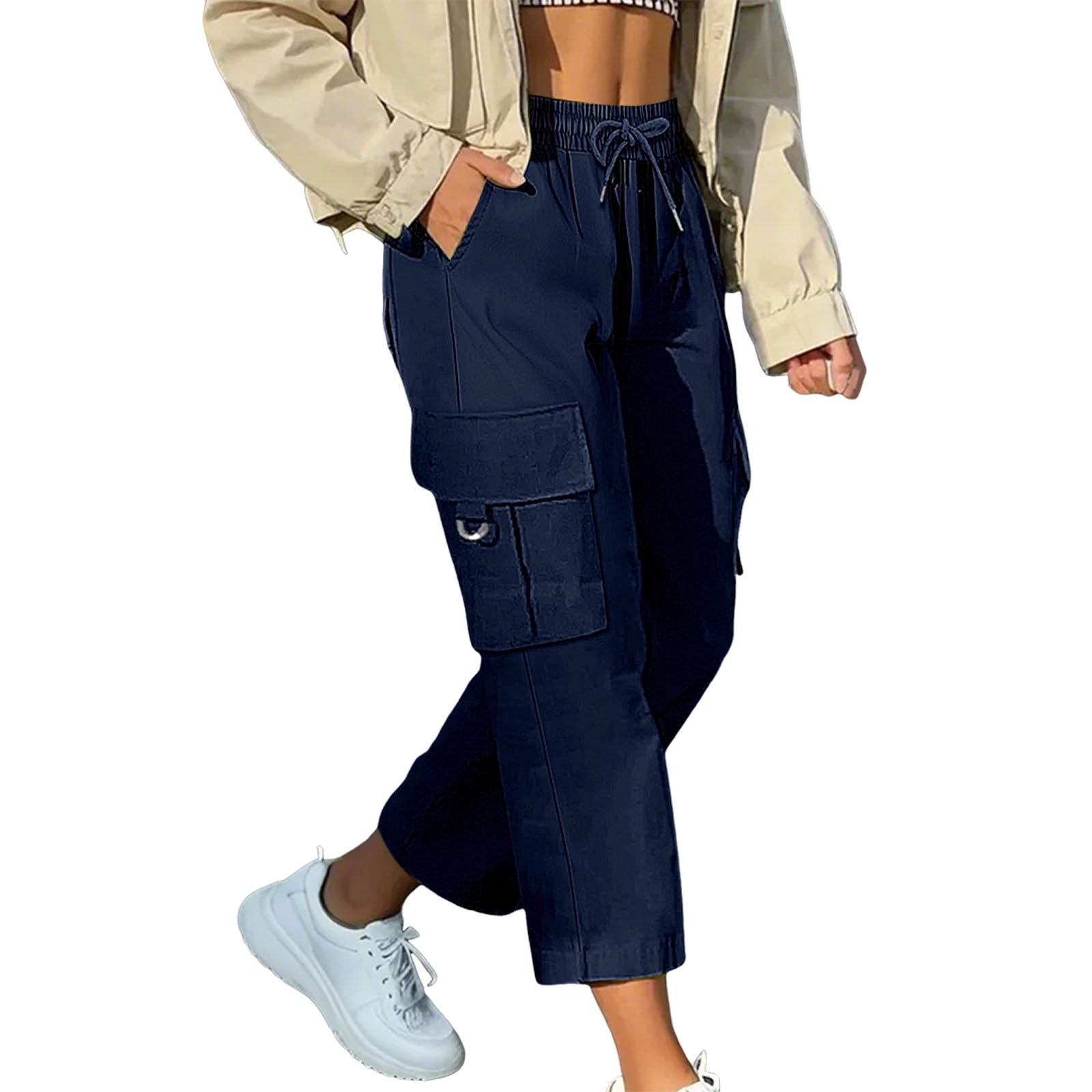 Yubnlvae Elastic Waist Cargo Pants for Women 3/4 Length Casual