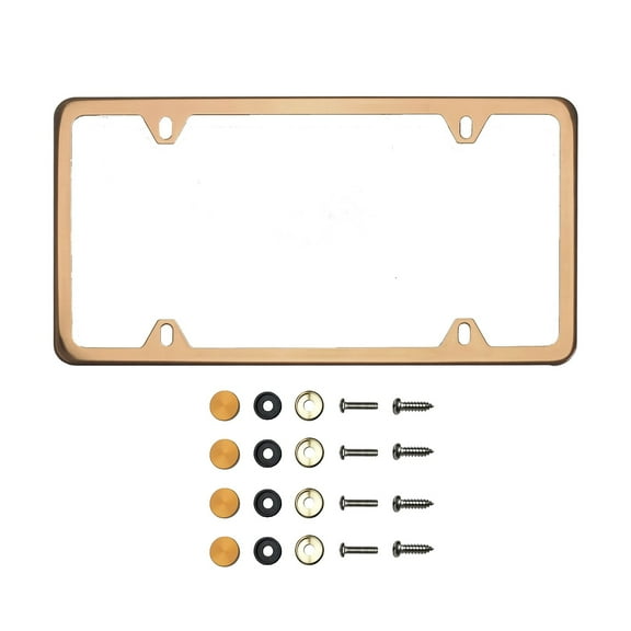 KA Depot Four Hole Slim Version Rose Gold Chrome Polish Mirror License Plate Frame T304 Stainless Steel Metal Screw Caps