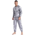 thumbnail image 3 of MSemis Men's Sauna Suits Two Piece Hooded Long Sleeve Sweat Top and Pants Workout Tracksuit Type B Silver S, 3 of 7