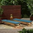 thumbnail image 3 of GDF Studio Lillian Outdoor Acacia Wood Armless Adjustable Chaise Lounges with Cushion, Set of 2, Teak and Blue, 3 of 10