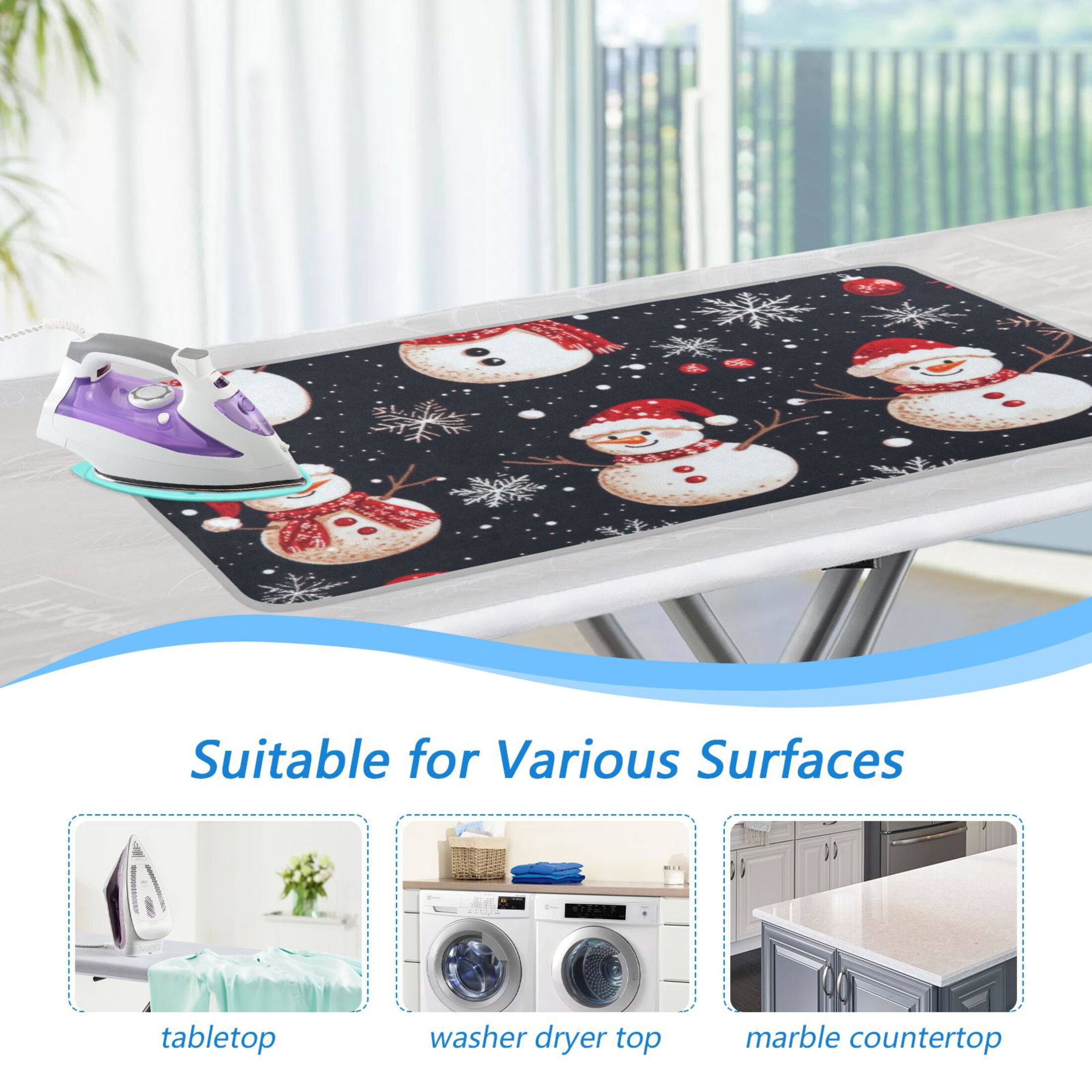 Cute Snowman Black Background Ironing Mat Blanket for Table Top Travel Portable Ironing Board Pad 47.2x27.6 Inch