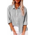 thumbnail image 2 of Button down shirts for women long sleeve Dressy Casual Tops Business Work Blouses Gauze Cotton Linen Shirts V Neck Loose Blouse Plus Size Elegant Tunic Top, 2 of 4