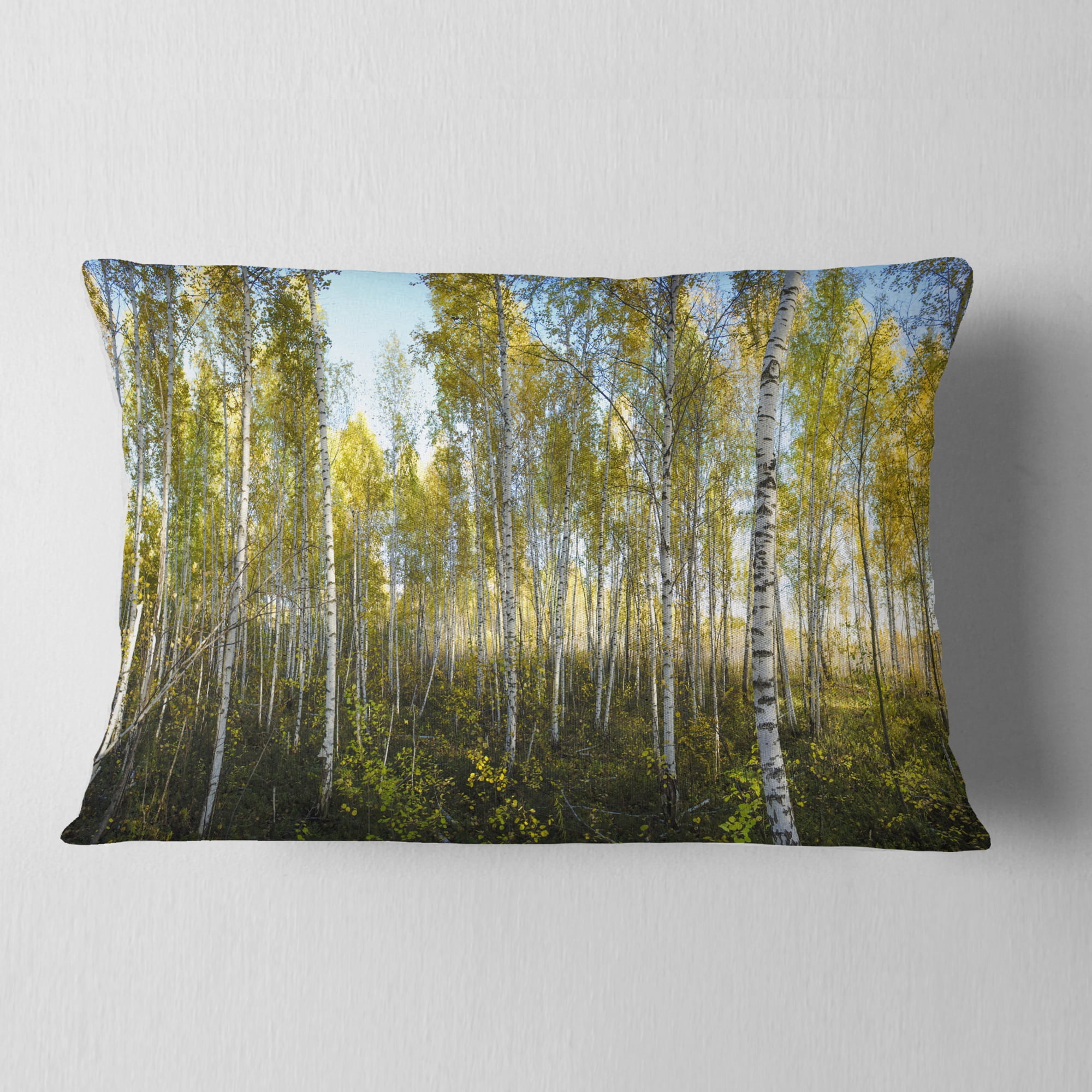 Designart Green Autumn Trees - Landscape Photography Throw Pillow - 12x20