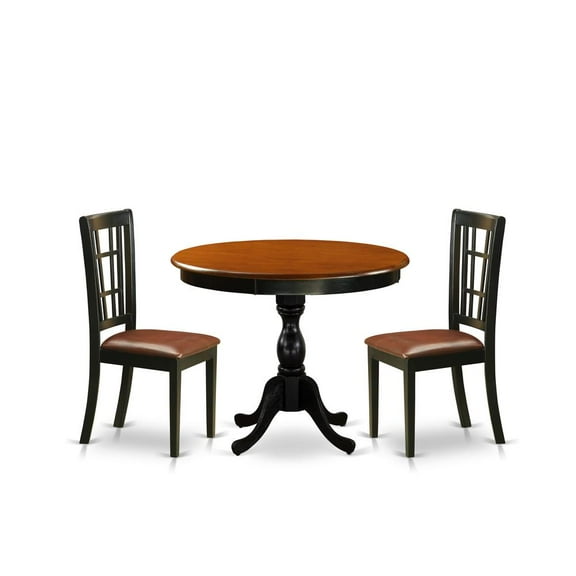 AMNI5-BCH-LC- Wooden Table and 4 Kitchen Chairs with Slatted Back- Black Finish