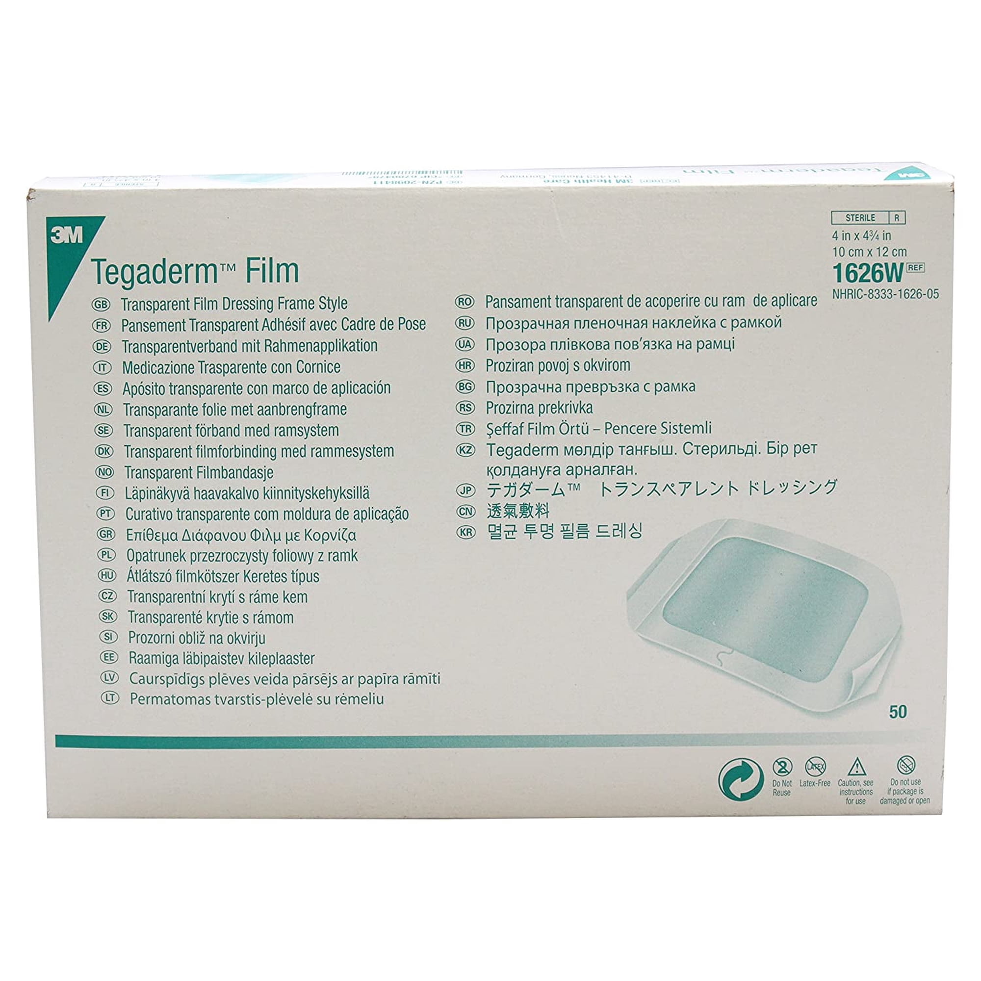 3M Tegaderm Transparent Film Dressing Picture Frame Style 4in x 4.75 in, 50 ct