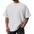 thumbnail image 2 of Men's Oversized Cotton T Shirt Drop Shoulder Breathable Heavyweight Tee Casual Crew Neck Short Sleeve Loose Summer Basic Tops, #02 Silver, XXL, 2 of 5