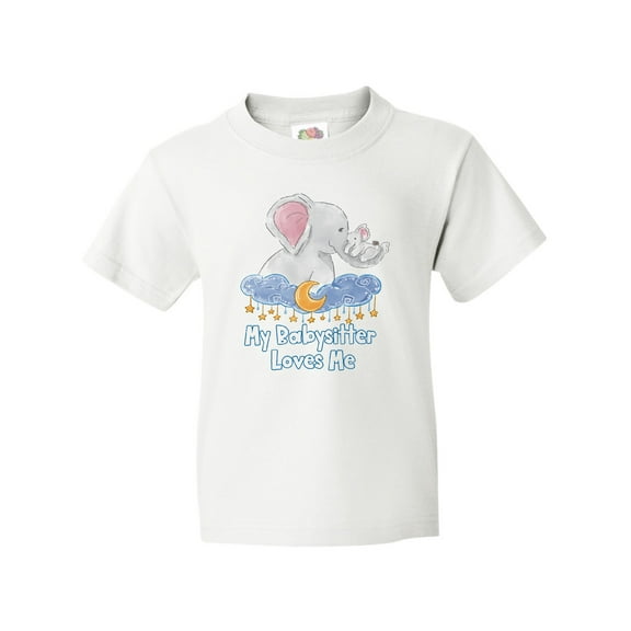 Inktastic My Babysitter Loves Me Cute Elephants Clouds Moon and Stars Youth T-Shirt