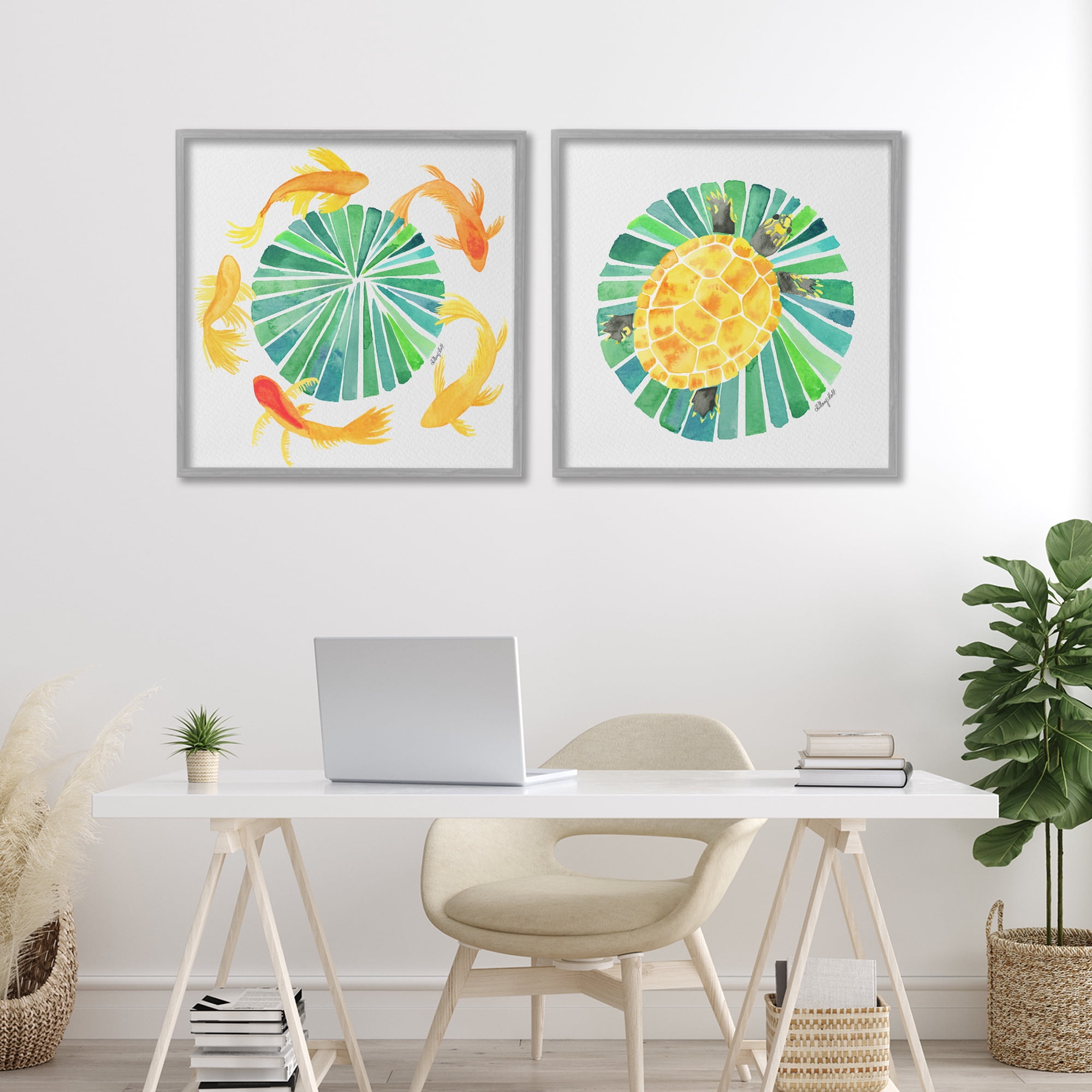 Stupell Industries Orbital Aquatic Creatures 2 Piece Gray Framed Giclee Art Set, design by Hillary Holt