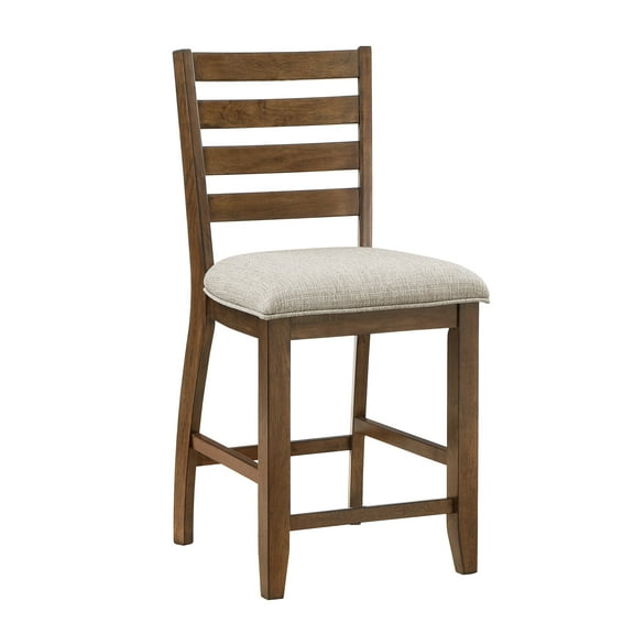 JERFIT 2-Piece Counter Height Dining Chairs Set, Traditional Cherry Finish Wood Ladder Back Chairs with Beige Upholstered Seats