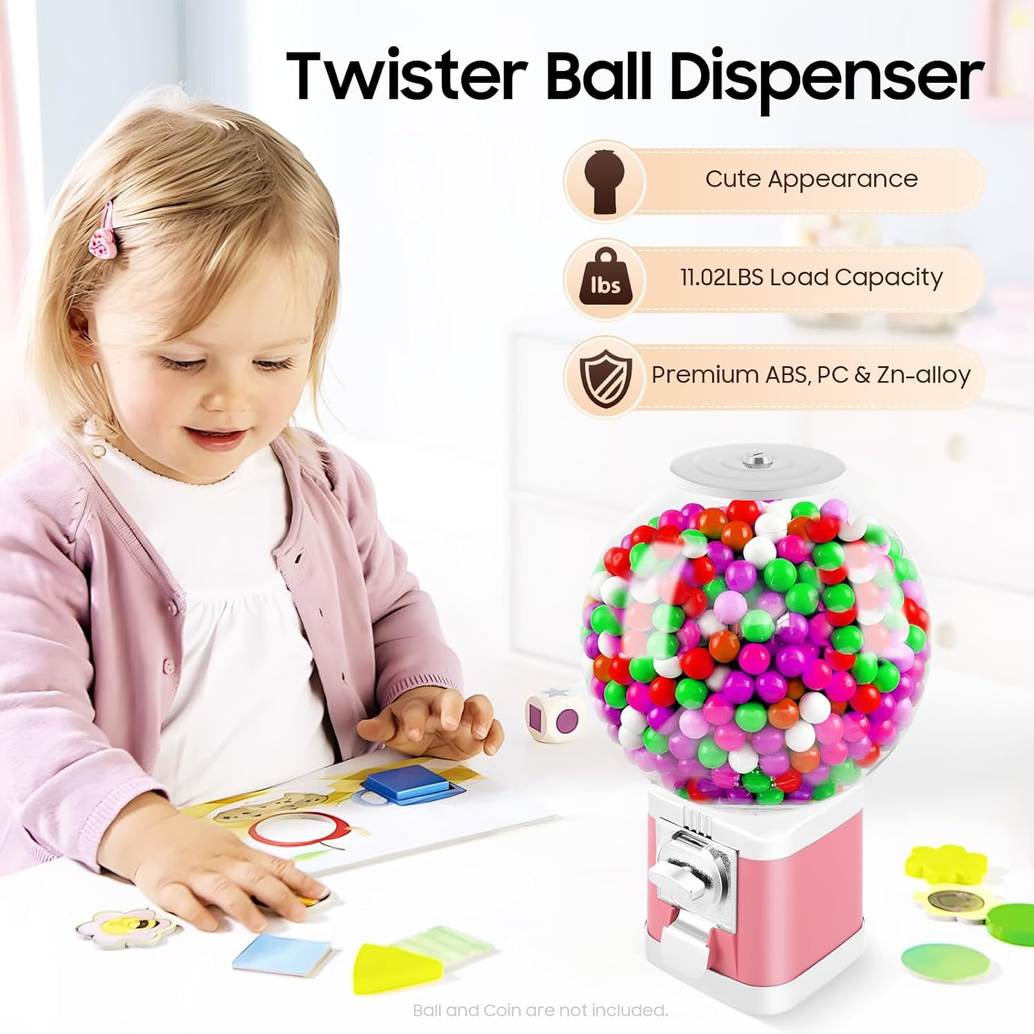 Vending Machine, 1 Dollar Twister Ball Dispenser, Commercial Big Capsule Twister Ball Candy Vending Machine w/2 Keys for Amusement Parks Hypermarkets Parks & Game Halls