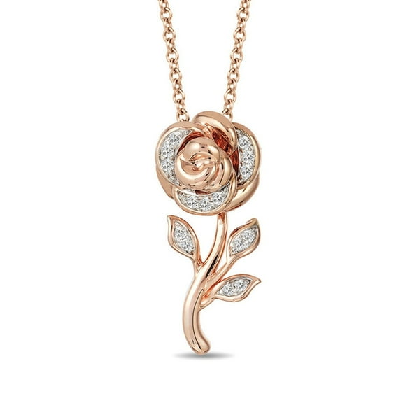 0.10 Ct Round Cut VVS1 Moissanite Rose Belle Rose Flower Necklace Pendant 14K Rose Gold Plated