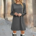 thumbnail image 2 of HJYCHN Elegant Women's Knit Tunic Dress with Puff Long Sleeves for Autumn Winter Comfortable Round Neck Casual Wear Grey S, 2 of 6