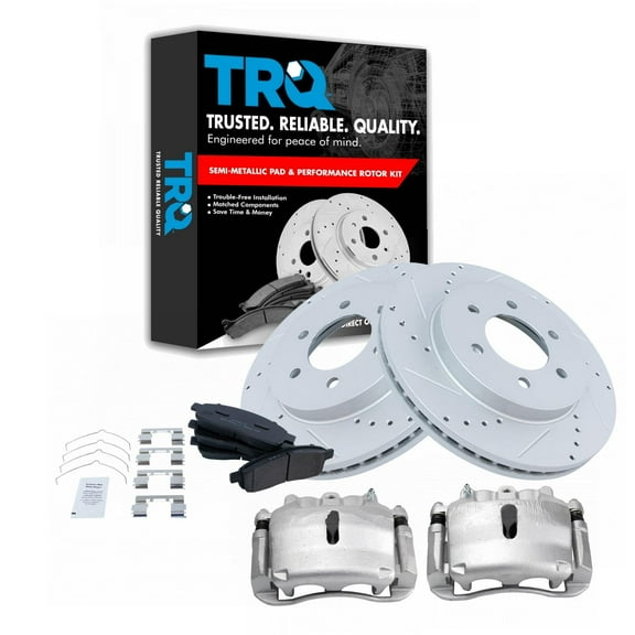 TRQ Front Performance Brake Pad & Rotor Kit Brake Caliper Brake Pads Brake Rotors Set Semi-Metallic Premium G-Coated Fits Select 2004 Ford F-150