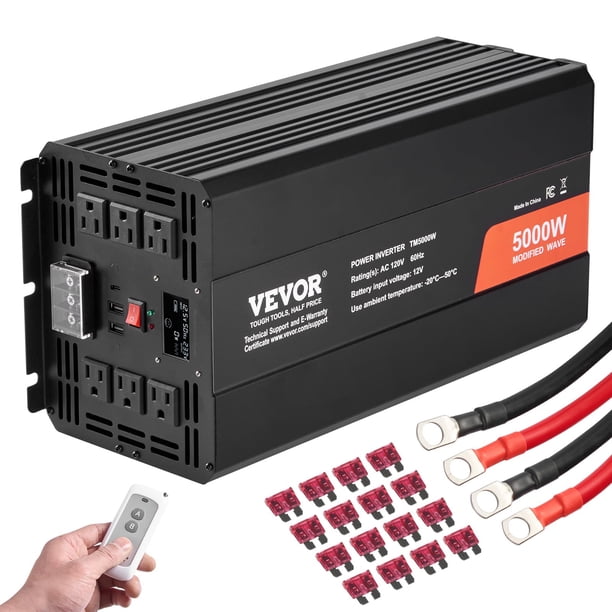 Inversor de corriente VEVOR de onda sinusoidal modificada de 5000 W DC 12 V a AC 120 V