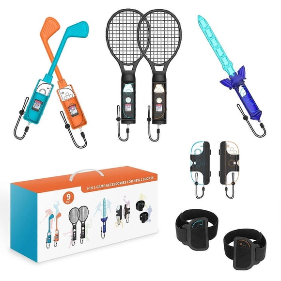 t8V JYS-NS2281 For Nintendo Switch 2 9 In 1 Sports Game Tennis Racket e1x Golf Club Leg Strap Motion